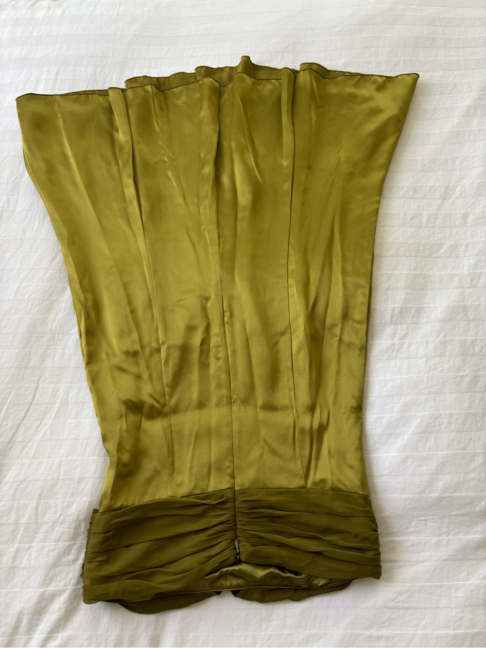 Vintage Ruth Strapless Olive Silk Twist-Bodice Dress Size 8 - Picture 3 of 9
